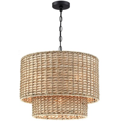 Harland Beachy Natural Rattan Double Drum Pendant Light