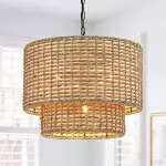 Harland Beachy Natural Rattan Double Drum Pendant Light