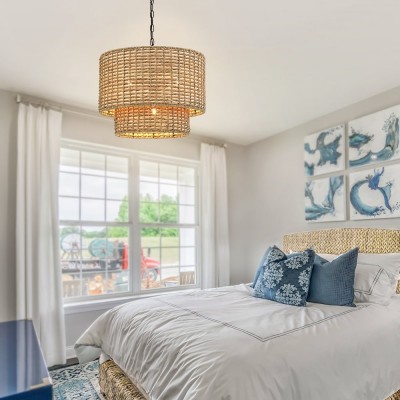 Harland Beachy Natural Rattan Double Drum Pendant Light