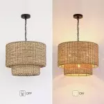 Harland Beachy Natural Rattan Double Drum Pendant Light