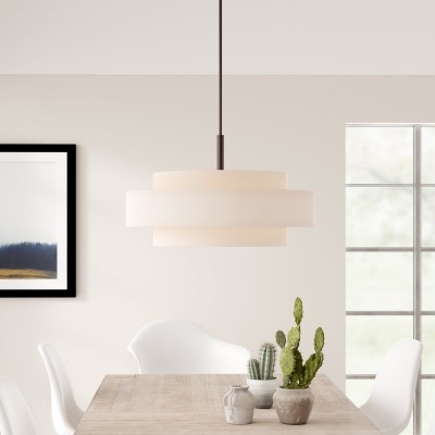 Harlow Linen Blend 5 Light Metal Dimmable Double Tier Barrel Pendant Light Harlow Linen Blend 5 Light Metal Dimmable Double Tier Barrel Pendant Light