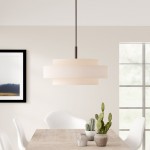 Harlow Linen Blend 5 Light Metal Dimmable Double Tier Barrel Pendant Light