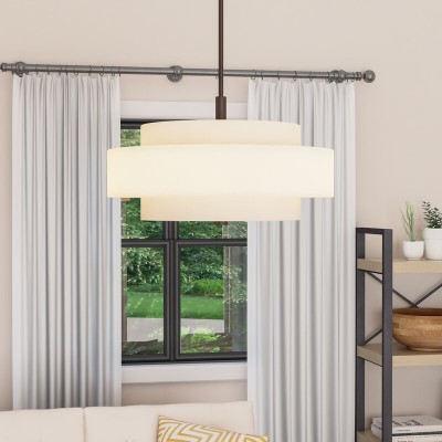 Harlow Linen Blend 5 Light Metal Dimmable Double Tier Barrel Pendant Light Harlow Linen Blend 5 Light Metal Dimmable Double Tier Barrel Pendant Light