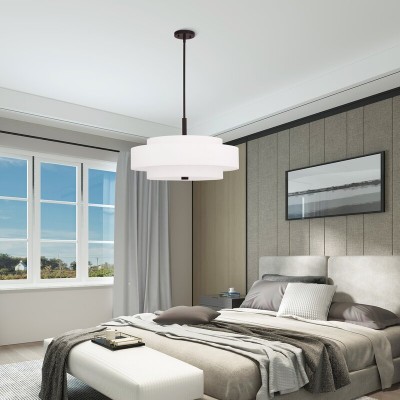 Harlow Linen Blend 5 Light Metal Dimmable Double Tier Barrel Pendant Light Harlow Linen Blend 5 Light Metal Dimmable Double Tier Barrel Pendant Light