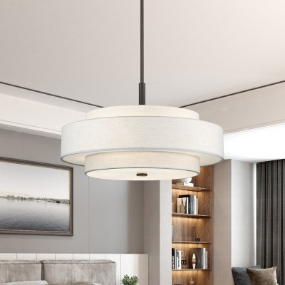 Harlow Linen Blend 5 Light Metal Dimmable Double Tier Barrel Pendant Light Harlow Linen Blend 5 Light Metal Dimmable Double Tier Barrel Pendant Light