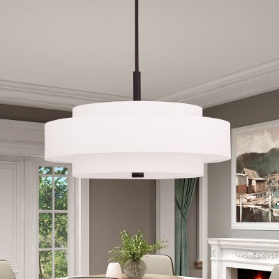 Harlow Linen Blend 5 Light Metal Dimmable Double Tier Barrel Pendant Light Harlow Linen Blend 5 Light Metal Dimmable Double Tier Barrel Pendant Light