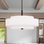 Harlow Linen Blend 5 Light Metal Dimmable Double Tier Barrel Pendant Light