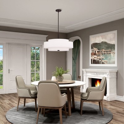 Harlow Linen Blend 5 Light Metal Dimmable Double Tier Barrel Pendant Light Harlow Linen Blend 5 Light Metal Dimmable Double Tier Barrel Pendant Light