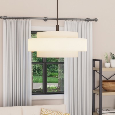 Harlow Linen Blend 5 Light Metal Dimmable Double Tier Barrel Pendant Light Harlow Linen Blend 5 Light Metal Dimmable Double Tier Barrel Pendant Light