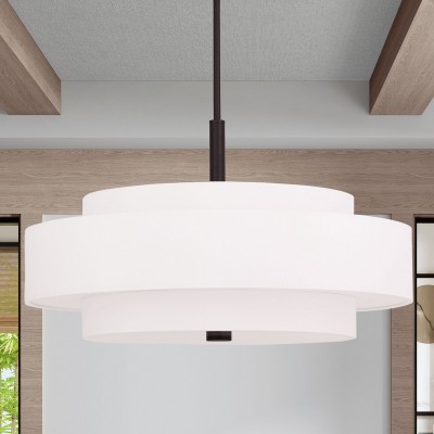 Harlow Linen Blend 5 Light Metal Dimmable Double Tier Barrel Pendant Light Harlow Linen Blend 5 Light Metal Dimmable Double Tier Barrel Pendant Light