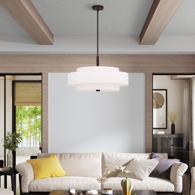 Harlow Linen Blend 5 Light Metal Dimmable Double Tier Barrel Pendant Light Harlow Linen Blend 5 Light Metal Dimmable Double Tier Barrel Pendant Light
