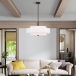 Harlow Linen Blend 5 Light Metal Dimmable Double Tier Barrel Pendant Light