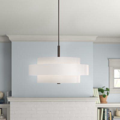 Harlow Linen Blend 5 Light Metal Dimmable Double Tier Barrel Pendant Light Harlow Linen Blend 5 Light Metal Dimmable Double Tier Barrel Pendant Light