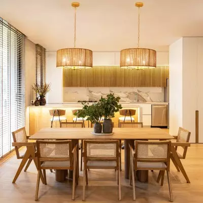 Haynes Rustic Rattan Dimmable Drum Pendant Light Haynes Rustic Rattan Dimmable Drum Pendant Light