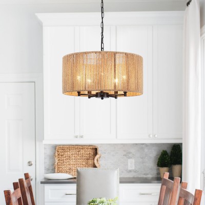 Haynes Rustic Rattan Dimmable Drum Pendant Light