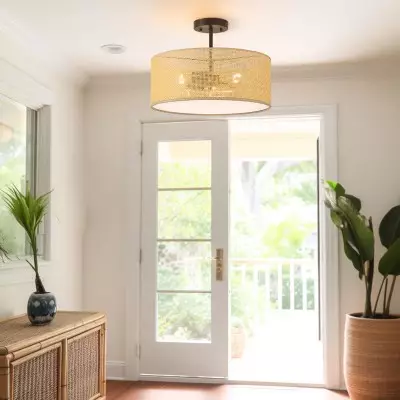 Zaylen Farmhouse Rattan Semi Flush Mount Ceiling Light Zaylen Farmhouse Rattan Semi Flush Mount Ceiling Light