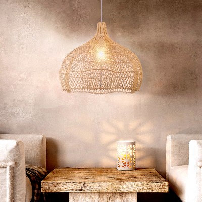 Janvi Rustic Farmhouse Style Rattan Novelty Pendant Light
