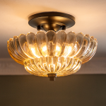 Raveena Vintage Amber Glass Semi Flush Mount Floral Ceiling Light