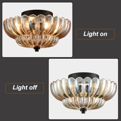 Raveena Vintage Amber Glass Semi Flush Mount Floral Ceiling Light Raveena Vintage Amber Glass Semi Flush Mount Floral Ceiling Light