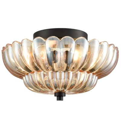 Raveena Vintage Amber Glass Semi Flush Mount Floral Ceiling Light Raveena Vintage Amber Glass Semi Flush Mount Floral Ceiling Light