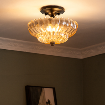 Raveena Vintage Amber Glass Semi Flush Mount Floral Ceiling Light Raveena Vintage Amber Glass Semi Flush Mount Floral Ceiling Light