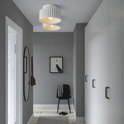 Nicola Vintage Resin Cream Breeze Drum Semi-Flush Mount Ceiling Light Nicola Vintage Resin Cream Breeze Drum Semi-Flush Mount Ceiling Light