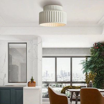 Nicola Vintage Resin Cream Breeze Drum Semi-Flush Mount Ceiling Light Nicola Vintage Resin Cream Breeze Drum Semi-Flush Mount Ceiling Light