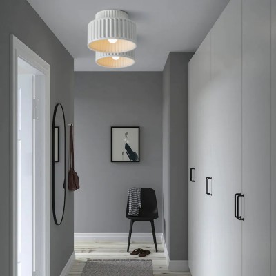 Nicola Vintage Resin Cream Breeze Drum Semi-Flush Mount Ceiling Light Nicola Vintage Resin Cream Breeze Drum Semi-Flush Mount Ceiling Light
