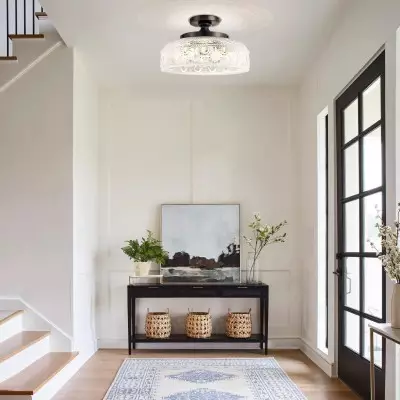 Santos Vintage Hand Carved Floral Clear Glass Semi Flush Mount Ceiling Light Santos Vintage Hand Carved Floral Clear Glass Semi Flush Mount Ceiling Light
