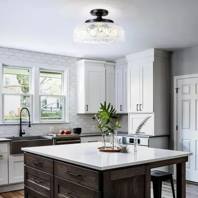 Santos Vintage Hand Carved Floral Clear Glass Semi Flush Mount Ceiling Light Santos Vintage Hand Carved Floral Clear Glass Semi Flush Mount Ceiling Light