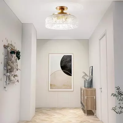 Santos Vintage Hand Carved Floral Clear Glass Semi Flush Mount Ceiling Light Santos Vintage Hand Carved Floral Clear Glass Semi Flush Mount Ceiling Light