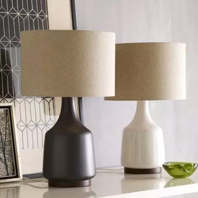 Nunzio Minimalist Handmade Ceramic Linen Shade Table Lamp Nunzio Minimalist Handmade Ceramic Linen Shade Table Lamp