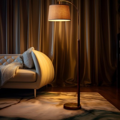 Zaden Vintage Gold Linen Shade Floor Lamp