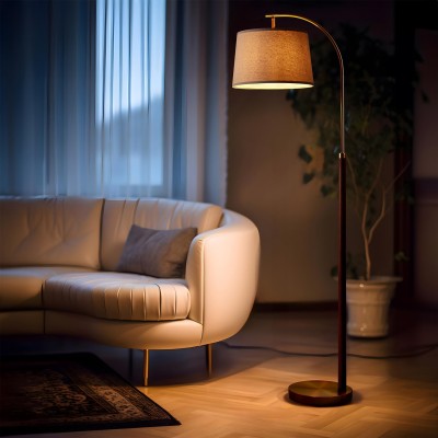 Zaden Vintage Gold Linen Shade Floor Lamp