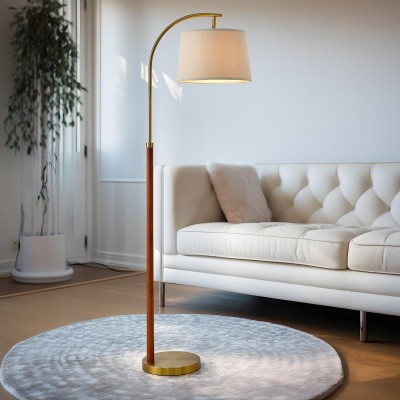 Zaden Vintage Gold Linen Shade Floor Lamp