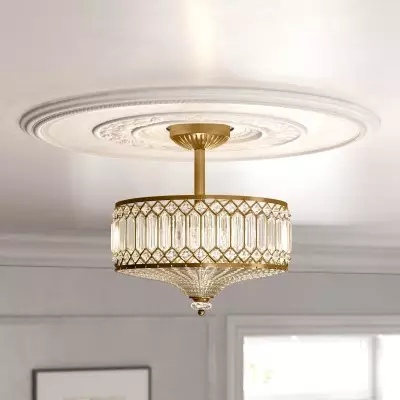 Parnika Luxury Carved Crystal Drum Semi Flush Chandelier Parnika Luxury Carved Crystal Drum Semi Flush Chandelier