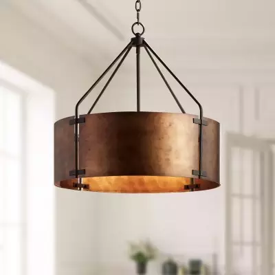 Ojaswi Rustic Bronze Industrial Pendant Light with Drum Shade Ojaswi Rustic Bronze Industrial Pendant Light with Drum Shade