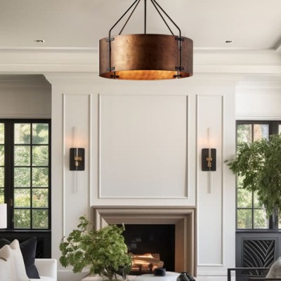 Ojaswi Rustic Bronze Industrial Pendant Light with Drum Shade Ojaswi Rustic Bronze Industrial Pendant Light with Drum Shade