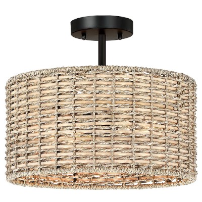 Lannister Coastal 2-Light Semi-Flush Mount Ceiling Light with Hand Woven Drum Shade for Bedroom Lannister Coastal 2-Light Semi-Flush Mount Ceiling Light with Hand Woven Drum Shade for Bedroom