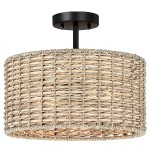 Lannister Coastal 2-Light Semi-Flush Mount Ceiling Light with Hand Woven Drum Shade for Bedroom