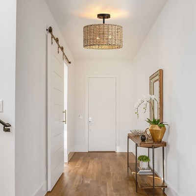 Lannister Coastal 2-Light Semi-Flush Mount Ceiling Light with Hand Woven Drum Shade for Bedroom Lannister Coastal 2-Light Semi-Flush Mount Ceiling Light with Hand Woven Drum Shade for Bedroom