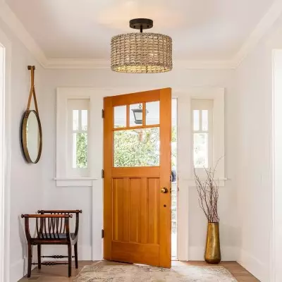 Lannister Coastal 2-Light Semi-Flush Mount Ceiling Light with Hand Woven Drum Shade for Bedroom Lannister Coastal 2-Light Semi-Flush Mount Ceiling Light with Hand Woven Drum Shade for Bedroom