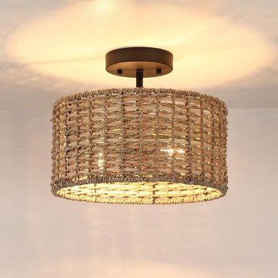 Lannister Coastal 2-Light Semi-Flush Mount Ceiling Light with Hand Woven Drum Shade for Bedroom Lannister Coastal 2-Light Semi-Flush Mount Ceiling Light with Hand Woven Drum Shade for Bedroom