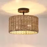 Lannister Coastal 2-Light Semi-Flush Mount Ceiling Light with Hand Woven Drum Shade for Bedroom