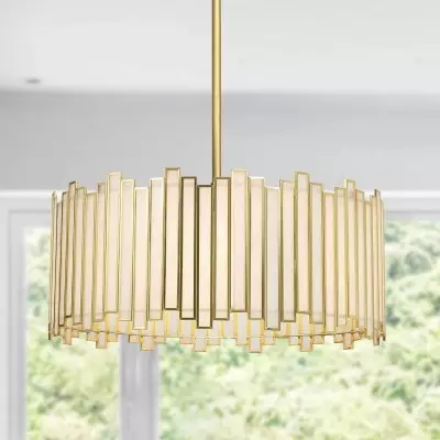 Atchison 4 Light Drum Shade Chandelier with Tiffany Glass for Dining Room Atchison 4 Light Drum Shade Chandelier with Tiffany Glass for Dining Room