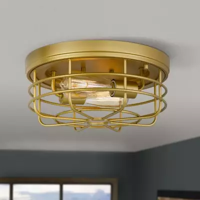 Industrial Flush Mount Metal Cage Round Ceiling Light Industrial Flush Mount Metal Cage Round Ceiling Light