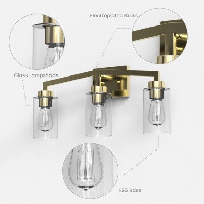 3-Light Industrial Cylindrical Brass Wall Sconce for Bedroom 3-Light Industrial Cylindrical Brass Wall Sconce for Bedroom