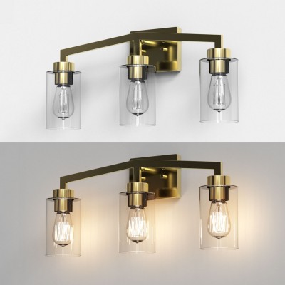 3-Light Industrial Cylindrical Brass Wall Sconce for Bedroom 3-Light Industrial Cylindrical Brass Wall Sconce for Bedroom