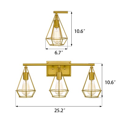 3-Light Vintage Industrial Design Gold Wall Light 3-Light Vintage Industrial Design Gold Wall Light