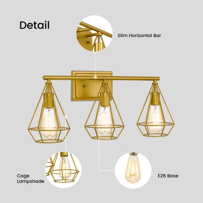 3-Light Vintage Industrial Design Gold Wall Light 3-Light Vintage Industrial Design Gold Wall Light